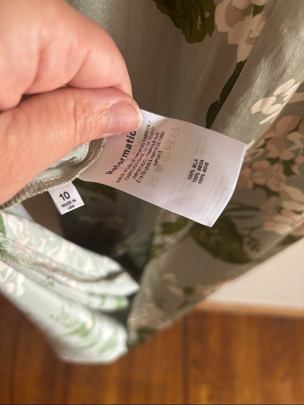Reformation• 100% silk - sage green maxi dress with creamy white flowers. - Picture 7 of 7